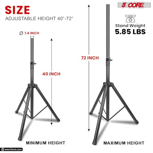 5 Core Speaker Stand Pair Tripod Floor Heavy Duty Adjustable Up to 72 Inch DJ Studio Monitor Stands Pole Mount - SS HD 2PK BLK WOB