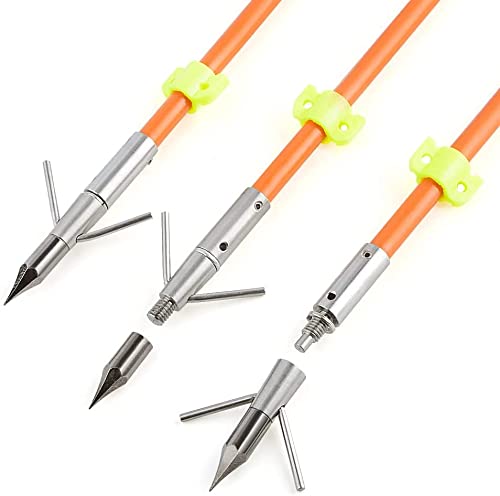 AMEYXGS 12 pcs Bowfishing Arrow and Bowfishing Reel Set Fishing Arrows with Broadheads and Safty Slides for Compound Bow and Recurve Bow Fishing Huntings (Big Orange Arrow+Reel)