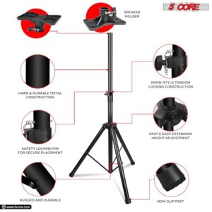 5 Core Speaker Stand Pair Tripod Floor Heavy Duty Adjustable Up to 72 Inch DJ Studio Monitor Stands Pole Mount - SS HD 2PK BLK WOB