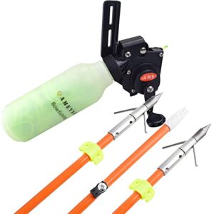 ameyxgs 12 pcs bowfishing arrow and bowfishing reel set fishing arrows with broadheads and safty slides for compound bow and recurve bow fishing huntings (big orange arrow+reel)