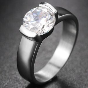 Eternllery Stainless Steel Size 3-13 Solitiare Style 2 Carat Simuluated CZ Diamond Wedding Engagement Proposal Ring (Silver, 4)