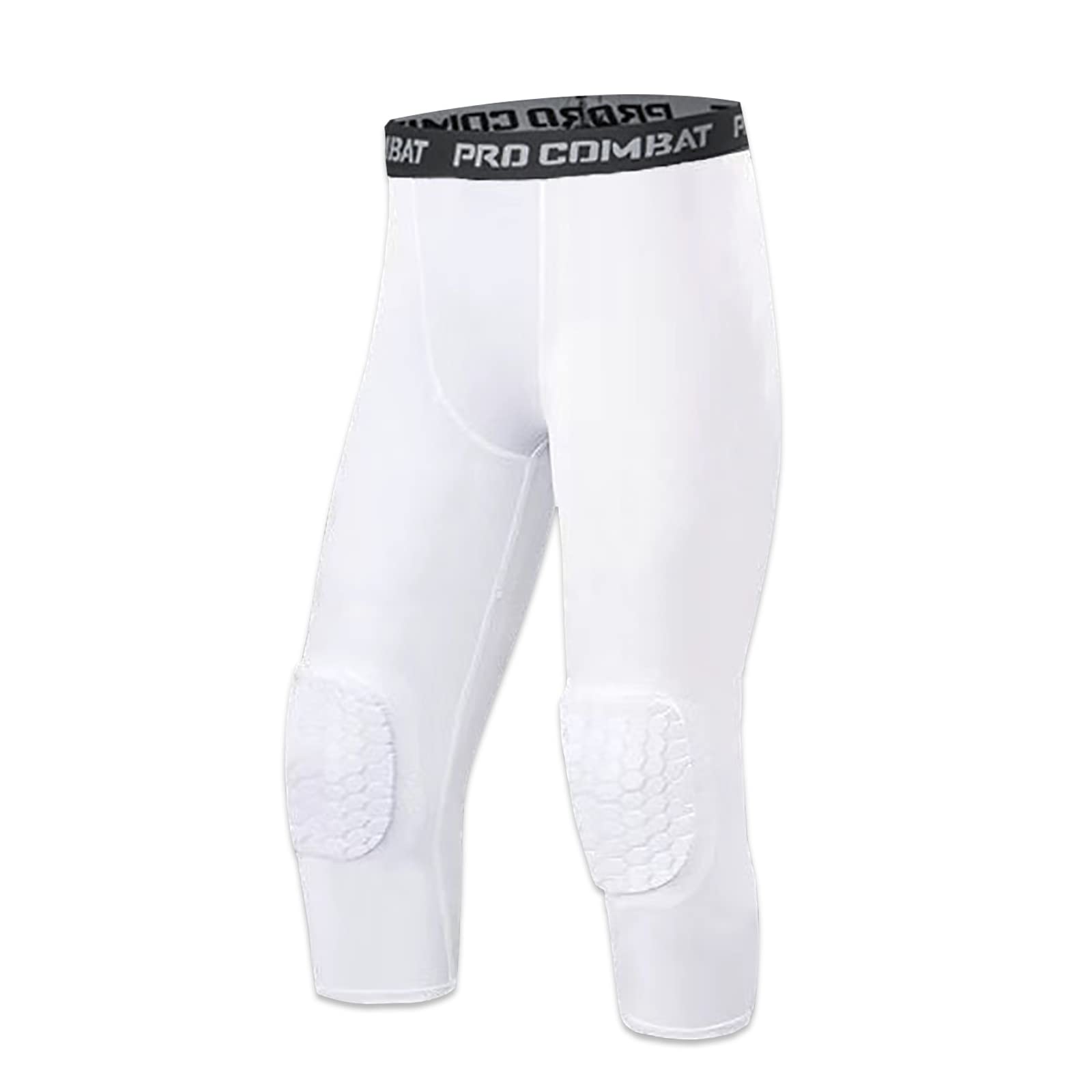 SS COLOR FISH Men’s Basketball Leggings with Knee Pads 3/4 Compression Tights Pants Sports Athletic Baselayer White