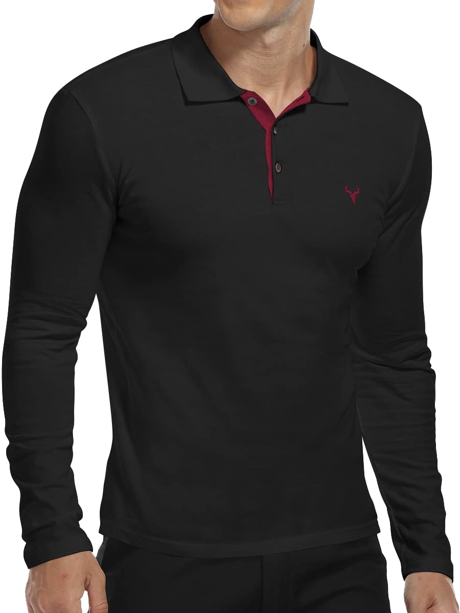 YTD Mens Polo Shirts Long Sleeve Cotton Golf Polo Shirts for Men Slim Fit Casual Tops