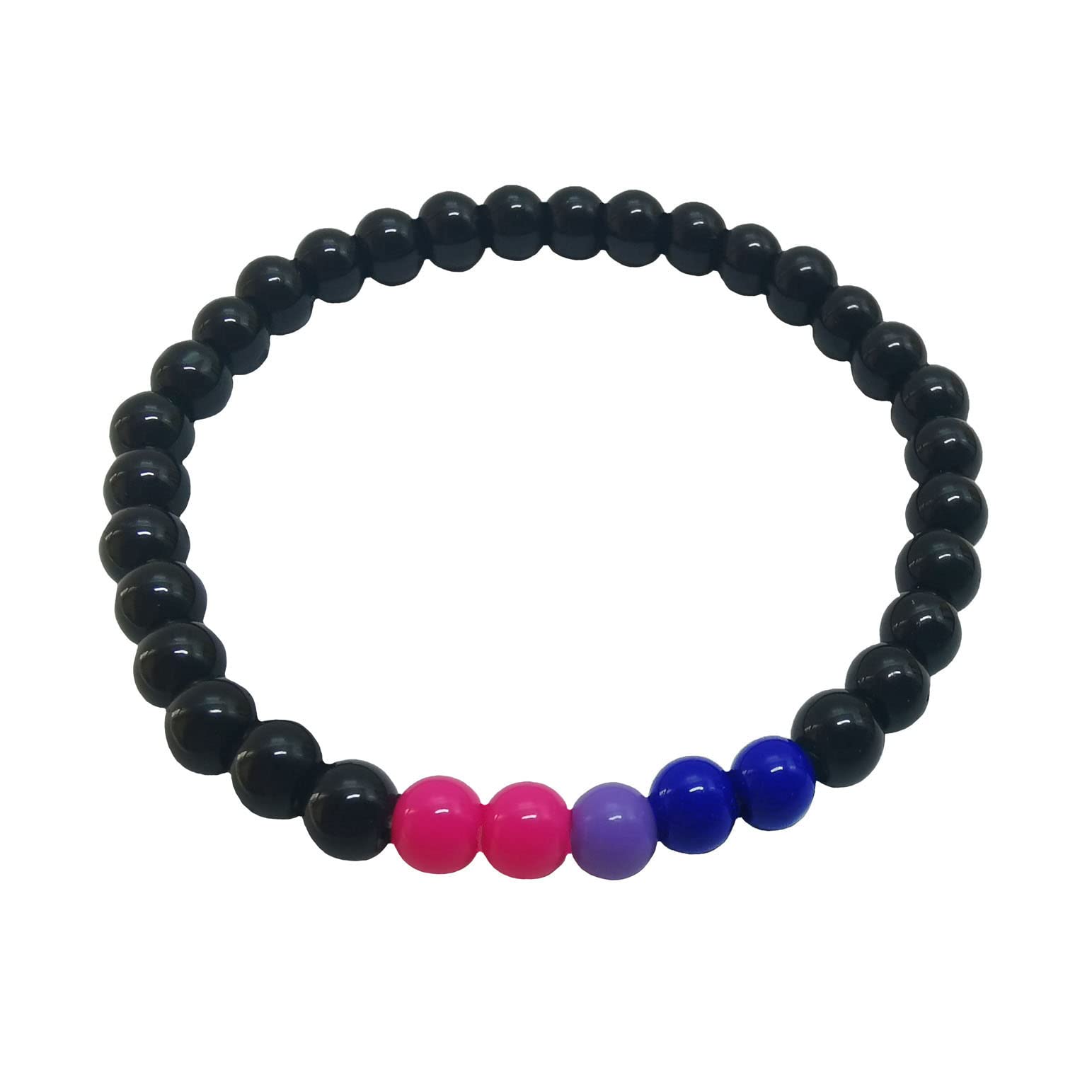 Toogod Bisexual Bracelet - Pink Purple Blue Acrylic and Black Glass 6mm Beads - 7'' Pride colors Bead Bracelets