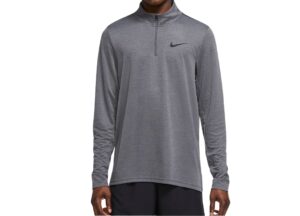 nike men’s breathe superset iron grey ¼ zip (quarter zip) training/running lightweight long sleeve baselayer shirt, black swoosh, dri-fit wicks moisture, style cz1212/color 068, size small