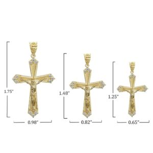 Exquisite 14K Yellow Gold 1.75" CZ-Studded Catholic Jesus Christ on Crucifix Cross Pendant