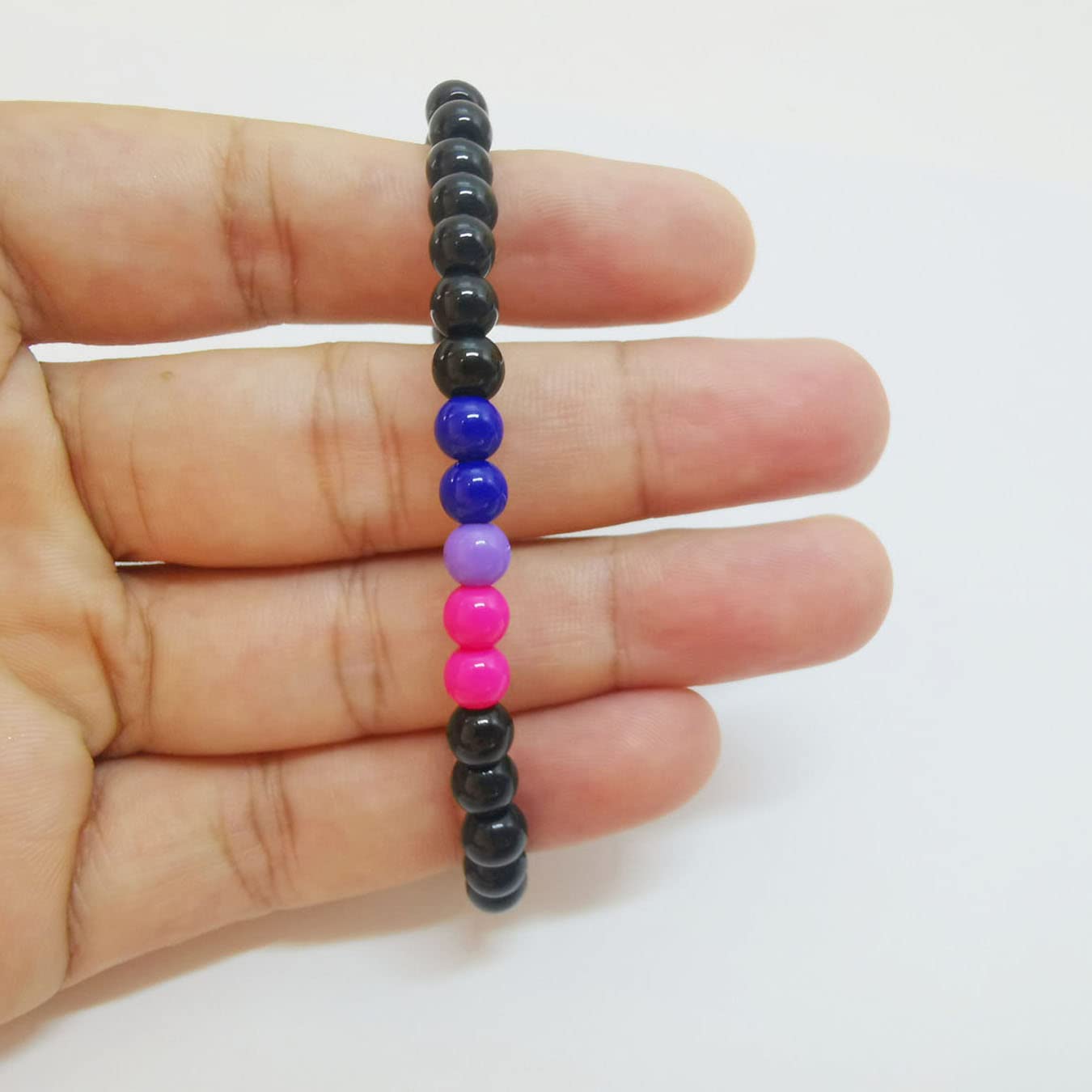 Toogod Bisexual Bracelet - Pink Purple Blue Acrylic and Black Glass 6mm Beads - 7'' Pride colors Bead Bracelets