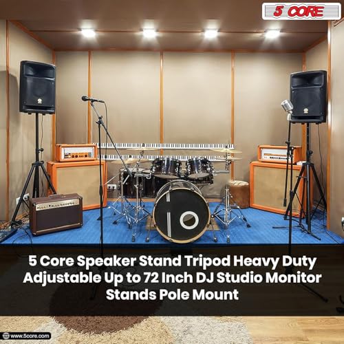 5 Core Speaker Stand Pair Tripod Floor Heavy Duty Adjustable Up to 72 Inch DJ Studio Monitor Stands Pole Mount - SS HD 2PK BLK WOB