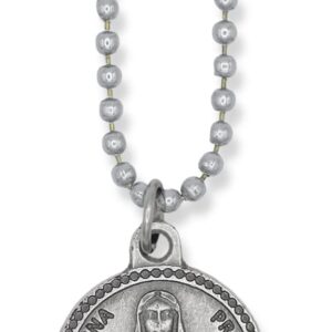 Saint Dymphna Necklace Patron Saint of Anxiety, Stress, and Mental Health Catholic Jewelry - Silver Oxidized Round 7/8" St Dymphna Medal with 24" Adjustable Hypoallergenic Ball Chain - Made in Italy