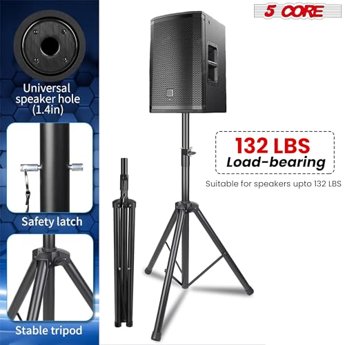 5 Core Speaker Stand Pair Tripod Floor Heavy Duty Adjustable Up to 72 Inch DJ Studio Monitor Stands Pole Mount - SS HD 2PK BLK WOB