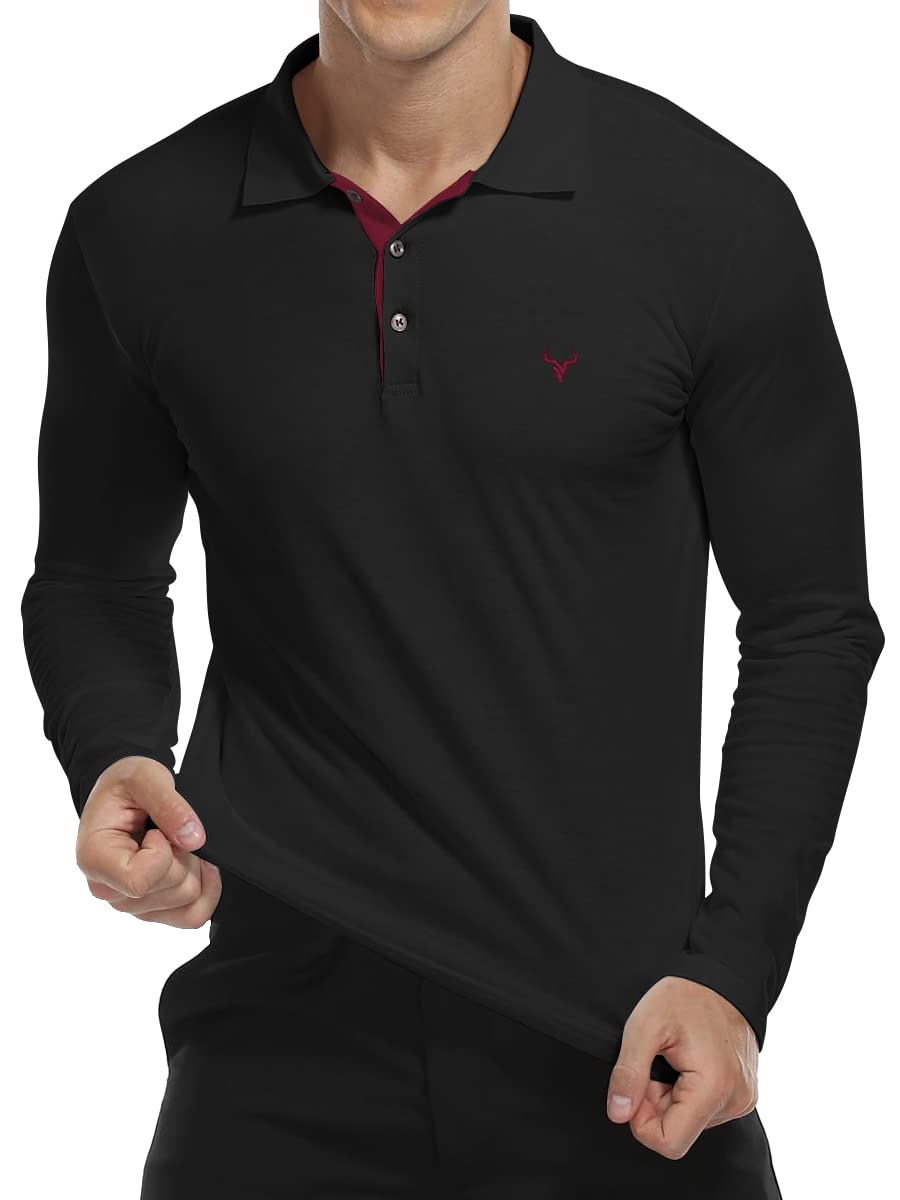 YTD Mens Polo Shirts Long Sleeve Cotton Golf Polo Shirts for Men Slim Fit Casual Tops