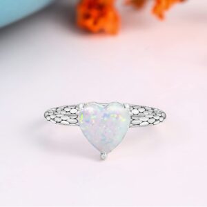 JIANGYUE Opal Ring Heart Promise Rings for Her with Snake Pattern White Fire Opal Rings Jewelry for Women Ring Size 8