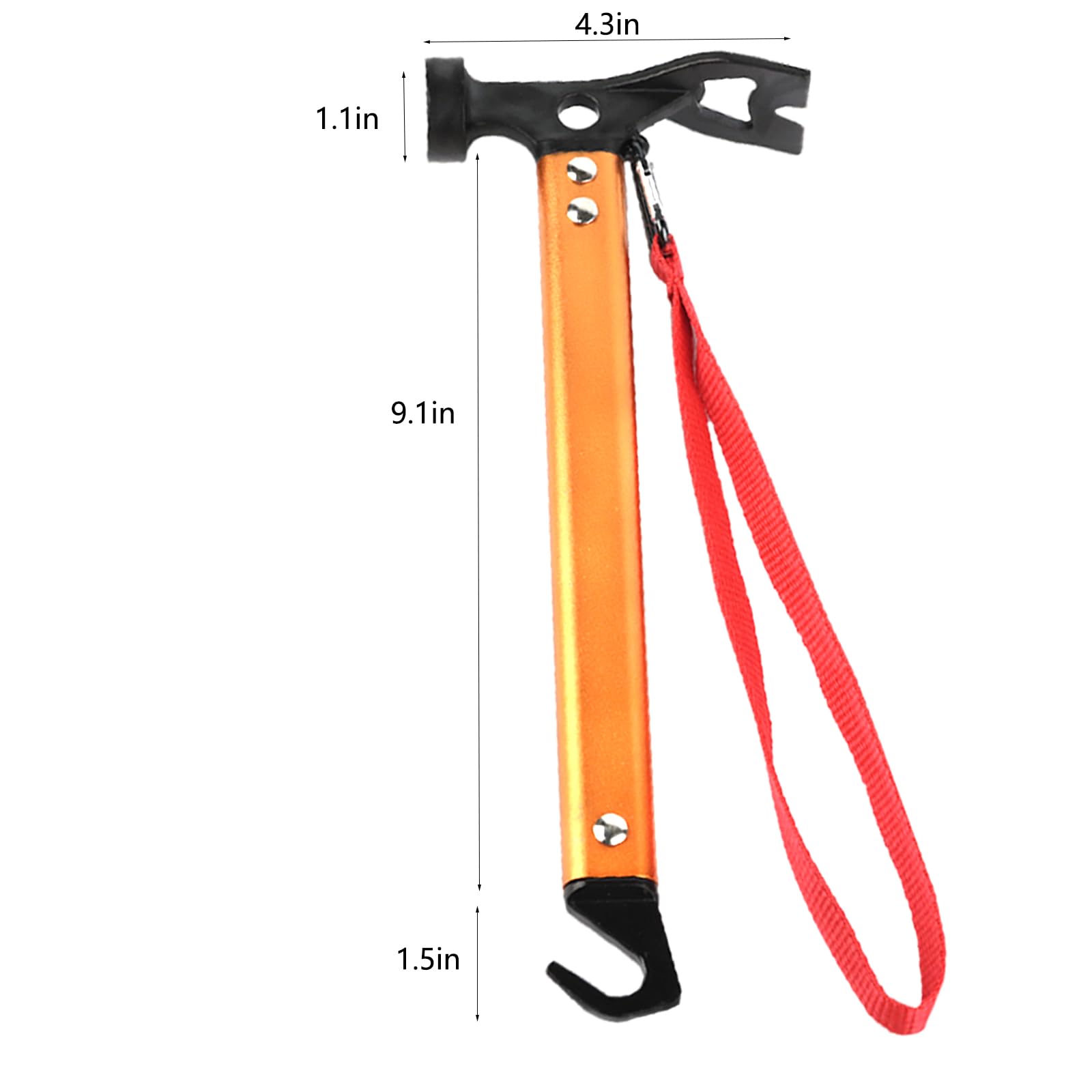 Carbon Steel Aluminum Camping Hammer, 12" Small Lightweight Three-in-One Functional Tent Stake Hammer for Hiking Kit Orange