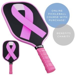 piql pickleball paddle - benefits charity (pink ribbon) - outdoor pickleball paddle carbon fiber frame - polypropylene honeycomb core lightweight pickleball paddle - graphite pickleball paddle