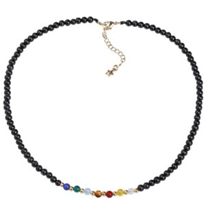 Jewever 7 Chakra Beaded Choker Necklace for Women Black Agate Healing Crystals and Gemstones Meditation Yoga Balance Jewelry