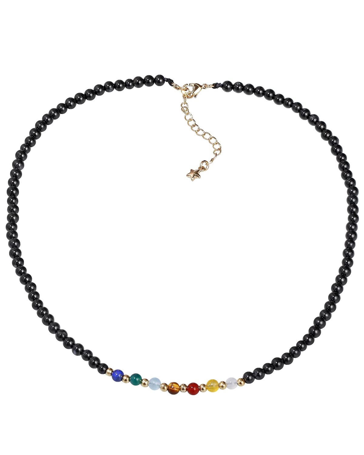 Jewever 7 Chakra Beaded Choker Necklace for Women Black Agate Healing Crystals and Gemstones Meditation Yoga Balance Jewelry