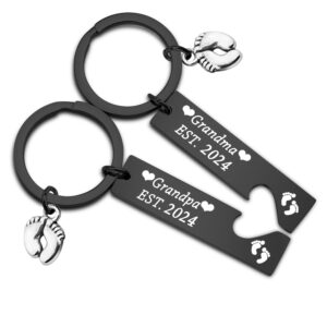 new grandparent gift grandma and grandpa est 2024 keychain set pregnancy announcement gifts new grandparents gift first time (black)