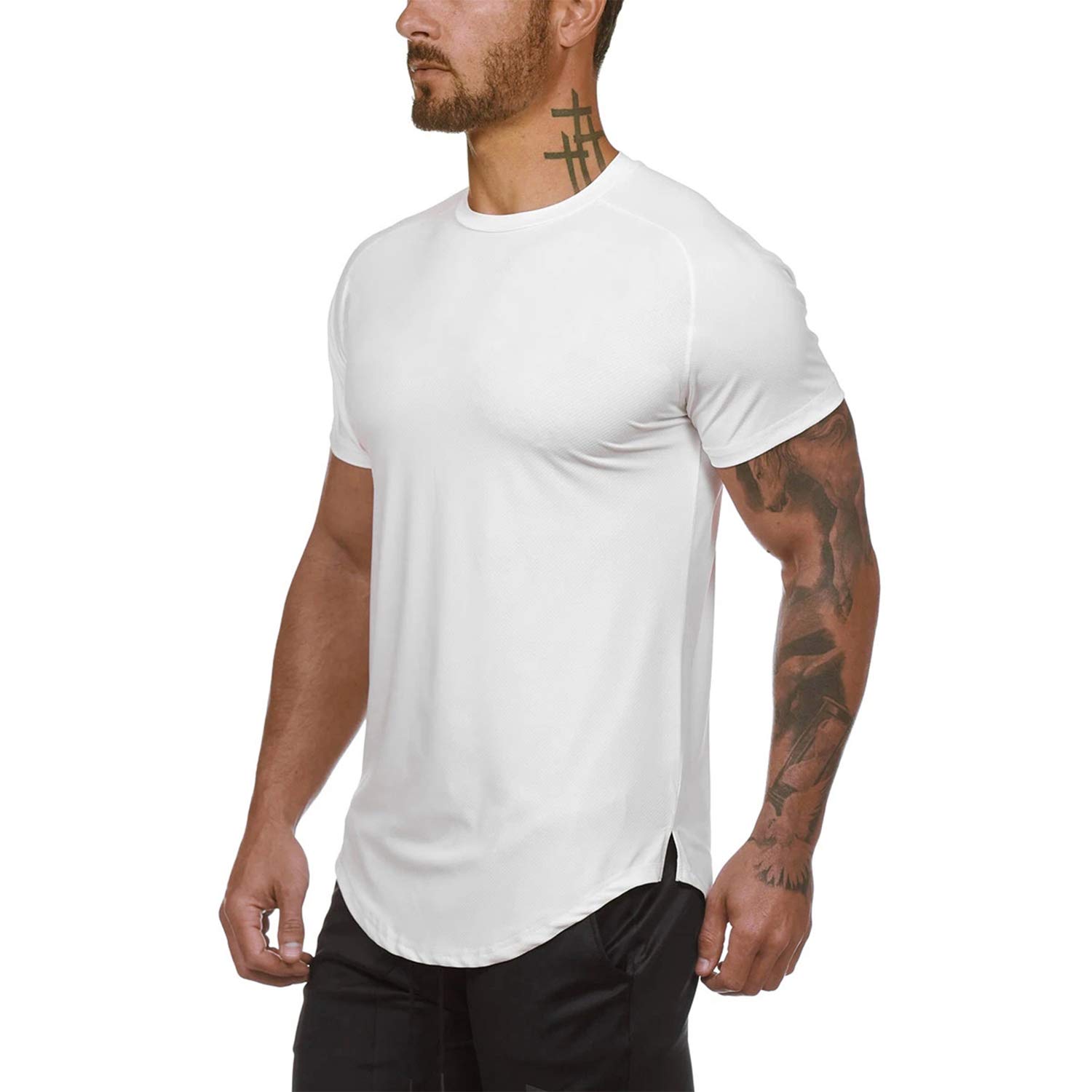 Mens Gym Workout Slim Fit Short Sleeve T-Shirt Cotton Performance Athletic Shirts Running Fitness Tee(SOWTBK XL)