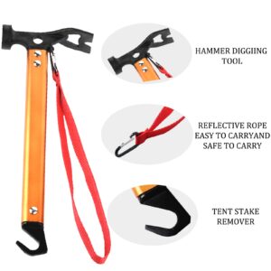 Carbon Steel Aluminum Camping Hammer, 12" Small Lightweight Three-in-One Functional Tent Stake Hammer for Hiking Kit Orange