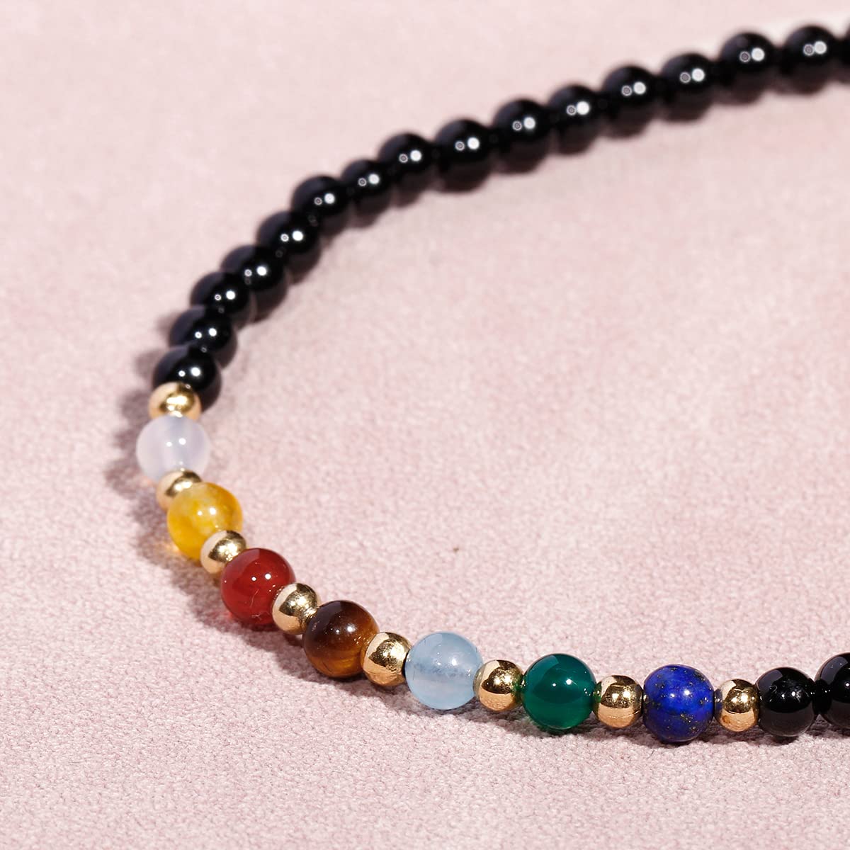 Jewever 7 Chakra Beaded Choker Necklace for Women Black Agate Healing Crystals and Gemstones Meditation Yoga Balance Jewelry