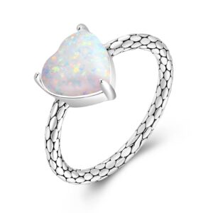 jiangyue opal ring heart promise rings for her with snake pattern white fire opal rings jewelry for women ring size 8