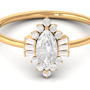 Rosec Jewels 1.25 CT White Sapphire Ring for Women, Antique White Sapphire Halo Ring, White Sapphire Gold Ring, Genuine White Sapphire Ring, 14K Yellow Gold, Size:US 7.50