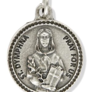 Saint Dymphna Necklace Patron Saint of Anxiety, Stress, and Mental Health Catholic Jewelry - Silver Oxidized Round 7/8" St Dymphna Medal with 24" Adjustable Hypoallergenic Ball Chain - Made in Italy