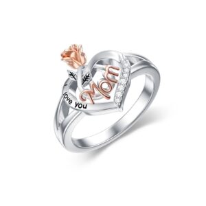 POPKIMI Mom Ring Gifts for Mom Best Gifts for Mom 925 Sterling Silver Jewelry I Love You Mom Ring Rose Flower Love Heart Ring for Women (9)