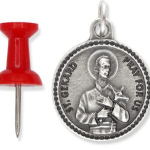 Saint Gerard Necklace Patron Saint of Fertility & Pregnancy Catholic Jewelry - Silver Oxidized Round 7/8" St Gerard Medal with 24" Adjustable Hypoallergenic Ball Chain - Made in Italy