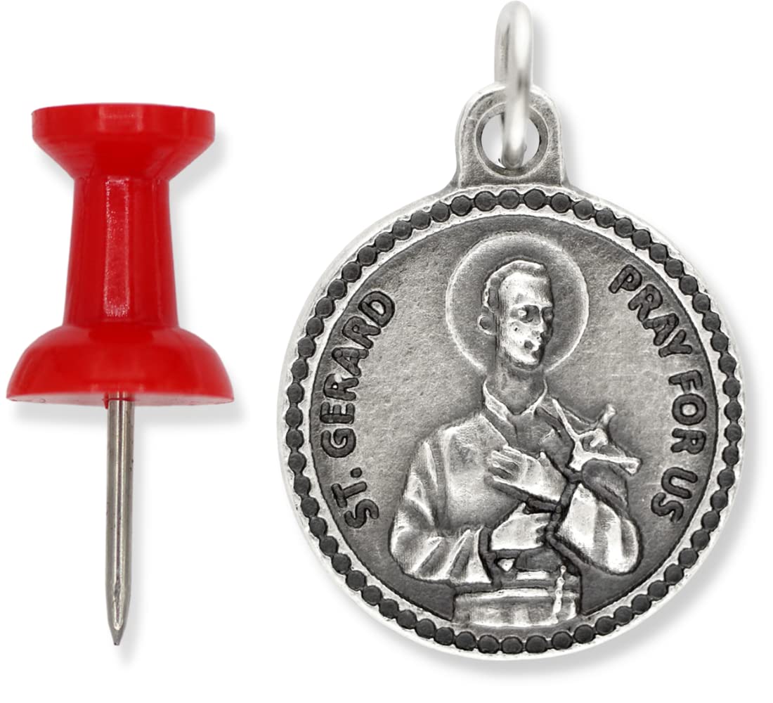 Saint Gerard Necklace Patron Saint of Fertility & Pregnancy Catholic Jewelry - Silver Oxidized Round 7/8" St Gerard Medal with 24" Adjustable Hypoallergenic Ball Chain - Made in Italy