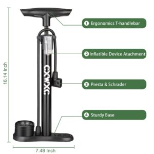 Bike Pump with Pressure Gauge- 160 PSI Bicycle Floor Pump fits Presta & Schrader Valve - Bike Pump with Air Ball Pump Inflator