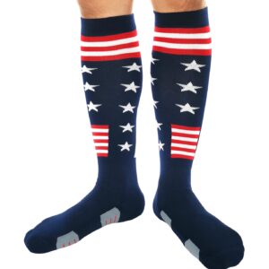 BUENWAZ Knee High American Flag Baseball Socks for Men Athletic Cushioned Patriotic Over the Calf Socks for Softball Football Soccer (Stars & Stripes)