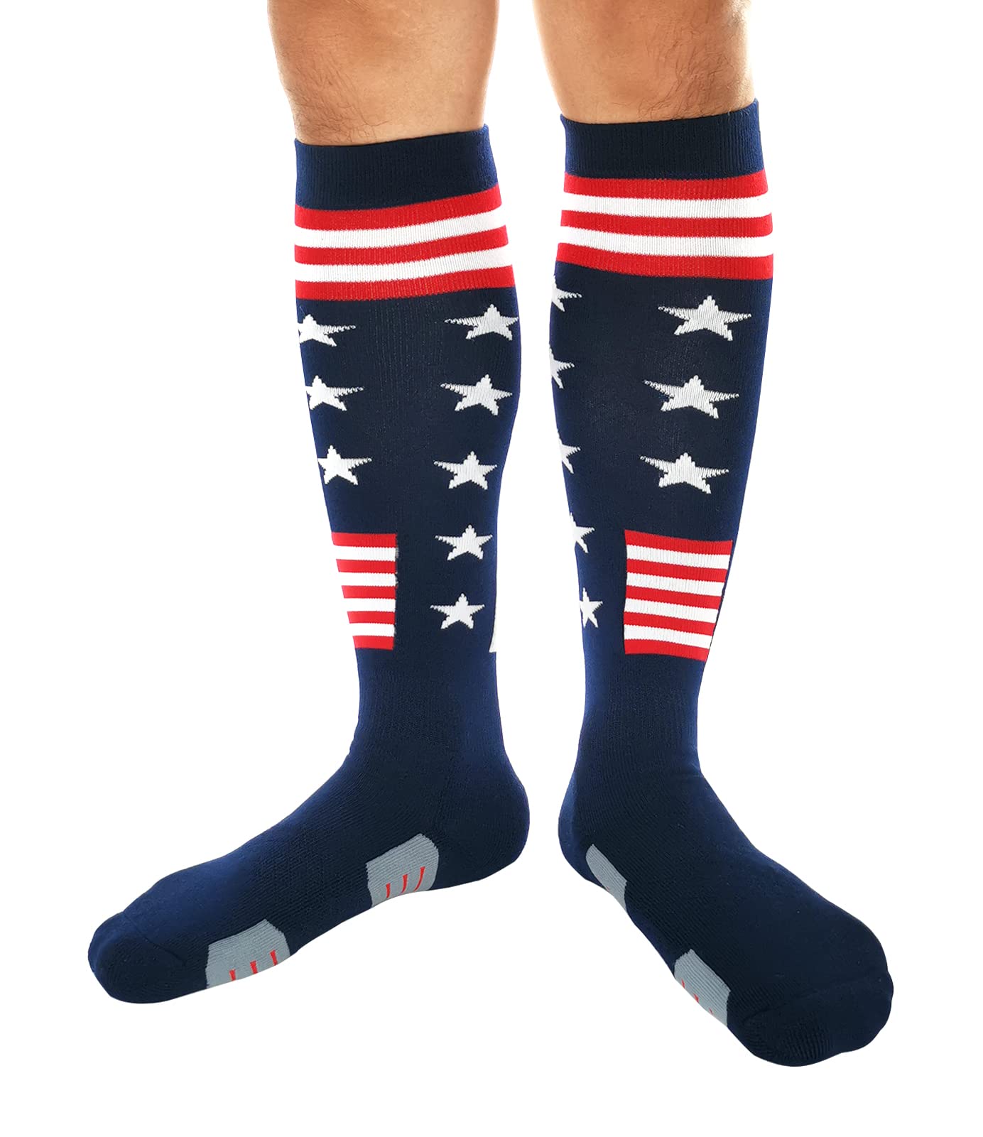 BUENWAZ Knee High American Flag Baseball Socks for Men Athletic Cushioned Patriotic Over the Calf Socks for Softball Football Soccer (Stars & Stripes)