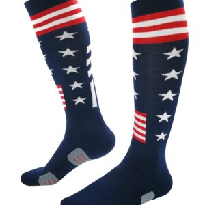 BUENWAZ Knee High American Flag Baseball Socks for Men Athletic Cushioned Patriotic Over the Calf Socks for Softball Football Soccer (Stars & Stripes)