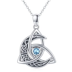 celtic moon necklace 925 sterling silver celtic knot pendant necklace trinity march birthstone aquamarine necklace irish jewelry gifts for women girls daughter mother birthday christmas