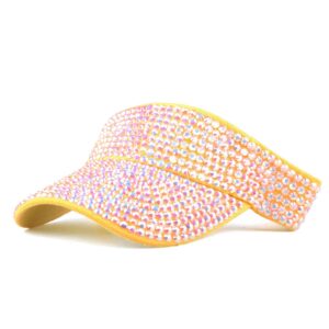 Gudessly Shiny Rhinestones Sport Sun Visor Adjustable Summer Cap Visor Caps for Women Men Yellow