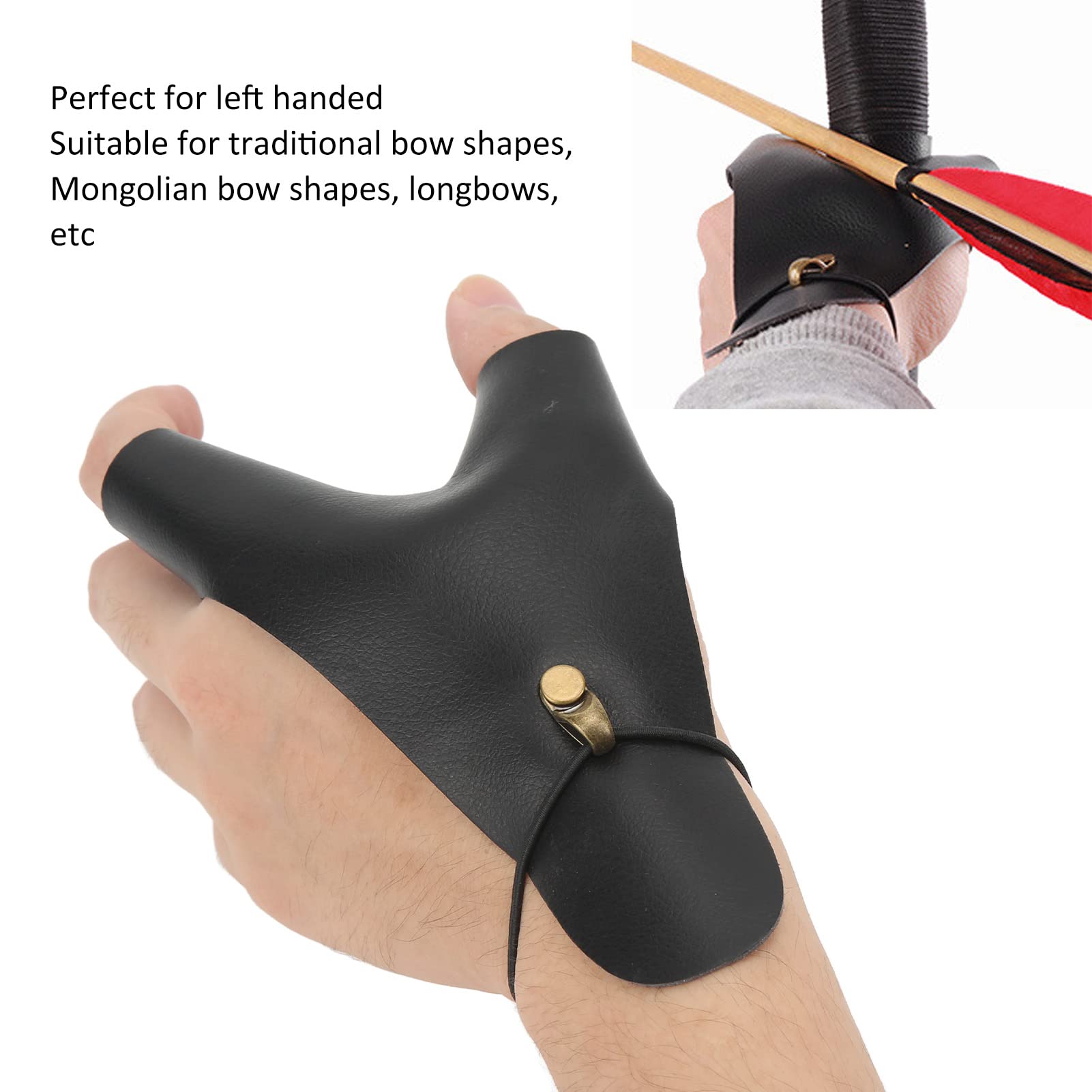 Archery Hand Guard, Protective Breathable Lightweight 2 Finger Protector PU Leather Non Slip Archery Glove for Left Hand, Traditional Longbow, Mongolian Bow, Archery