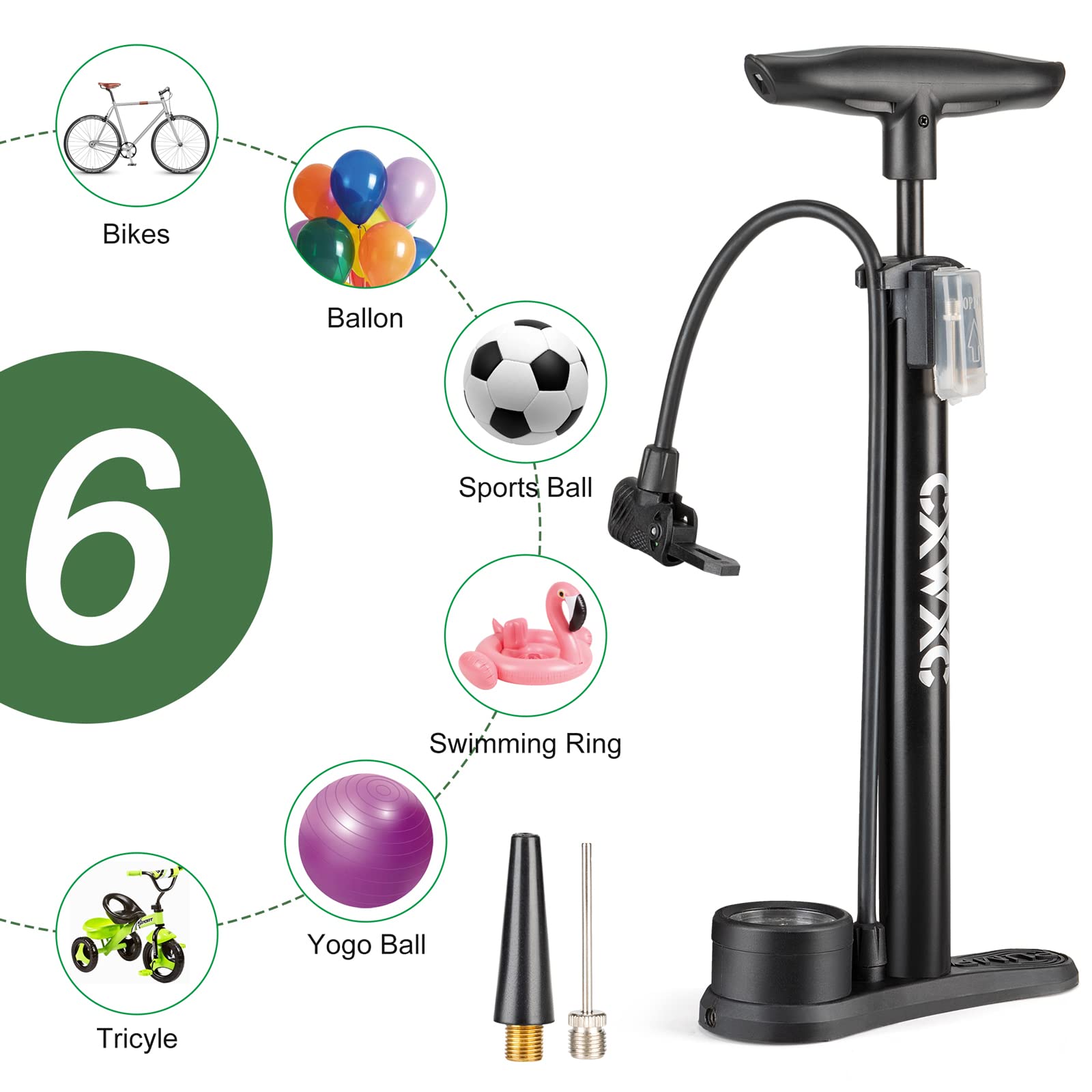 Bike Pump with Pressure Gauge- 160 PSI Bicycle Floor Pump fits Presta & Schrader Valve - Bike Pump with Air Ball Pump Inflator