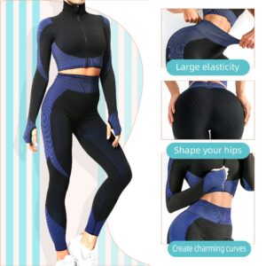 SINBRLAI Women's 3pcs Seamless Workout Outfits Sets, Yoga Sportswear Tracksuit Leggings and Stretch Sports Bra Fitness