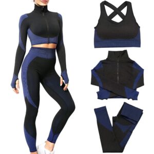 sinbrlai women's 3pcs seamless workout outfits sets, yoga sportswear tracksuit leggings and stretch sports bra fitness