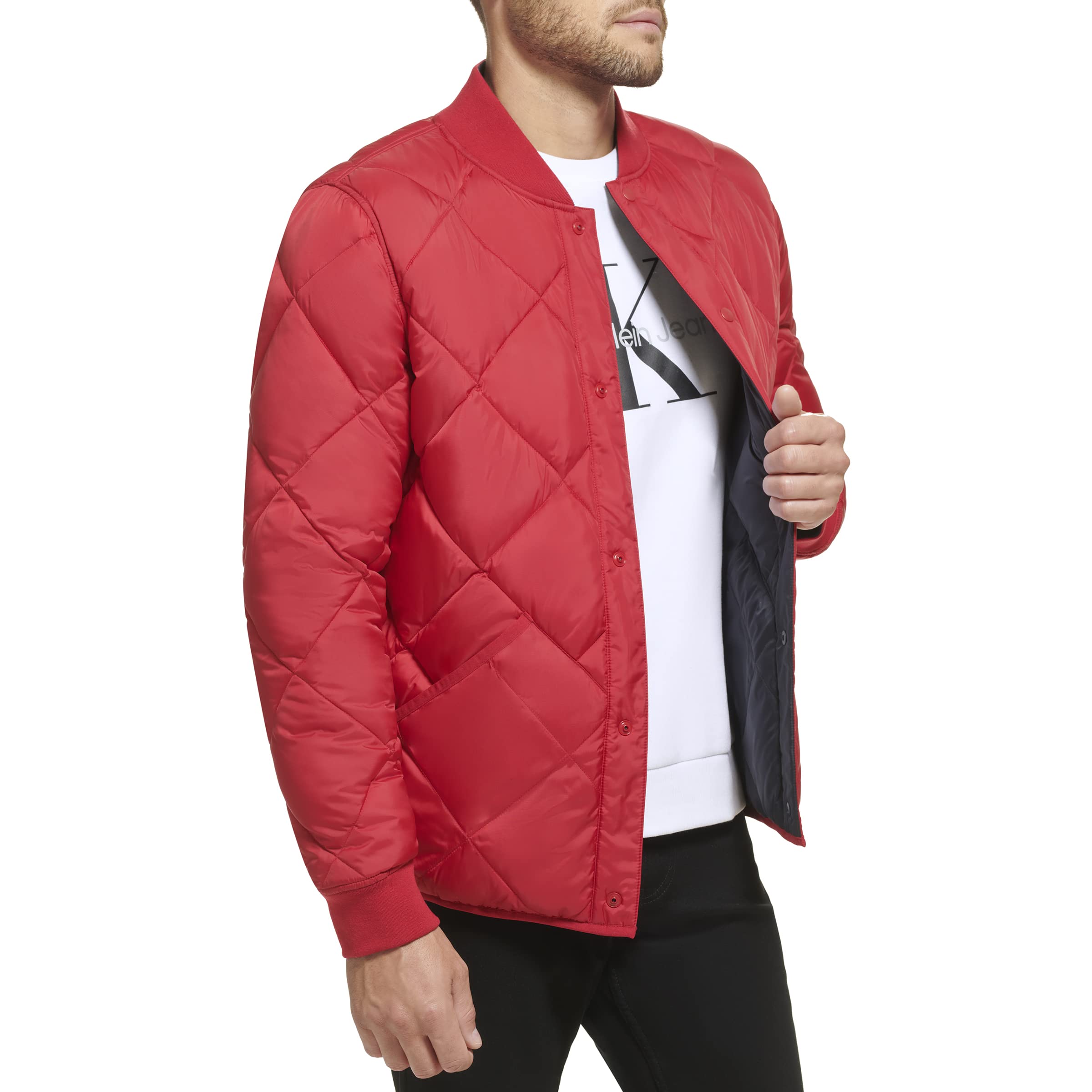 Calvin Klein Men's Reversible Diamond Quilted Jacket, Deep Red, Medium