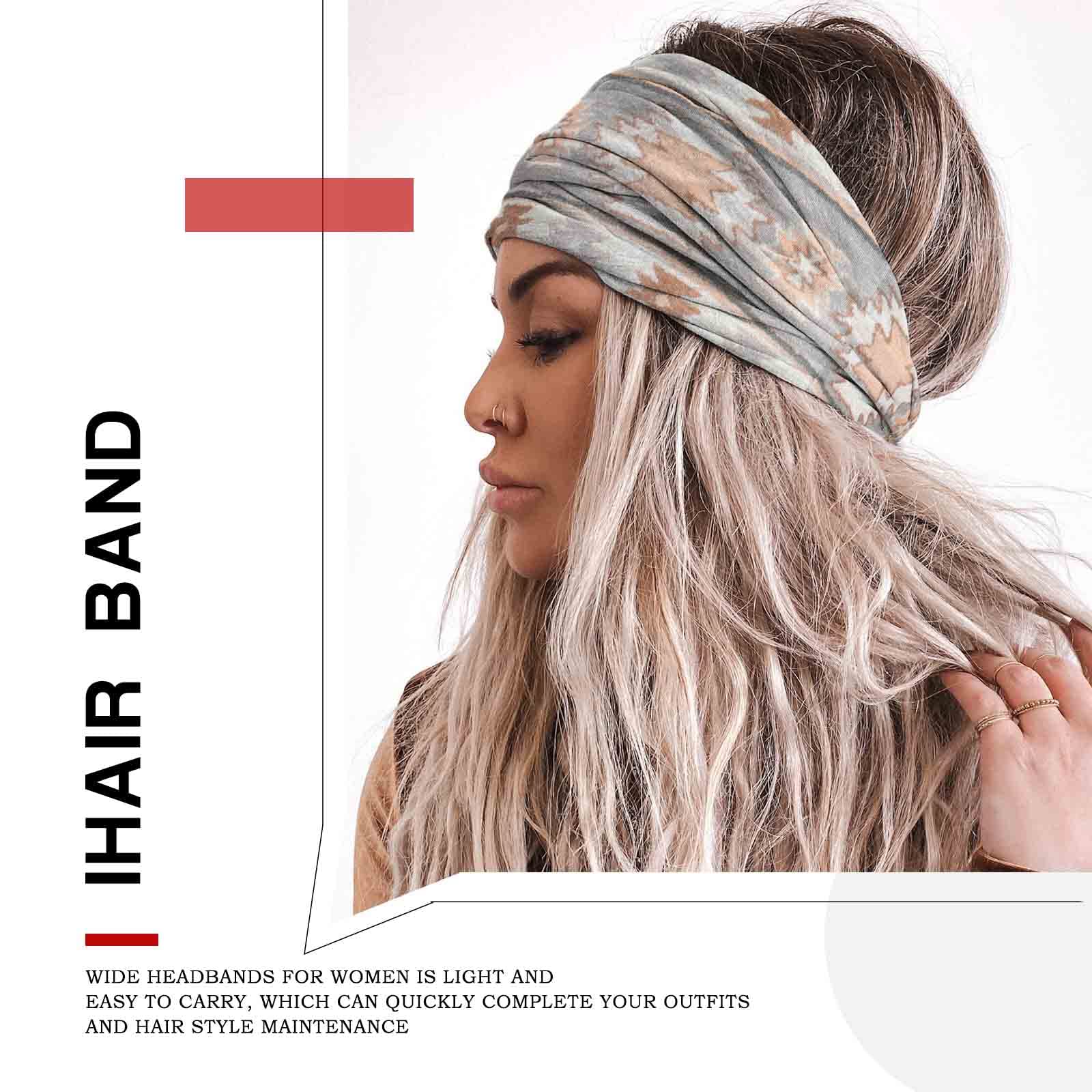 Olbye Boho Headbands Women Wide Head Bands Turban Elastic Nonslip Hairbands Workout Yoga Hair Scarfs Running Sweatband African Bohemian Head Wraps Fashion Hair Accessories for Women (D-Bohemian)