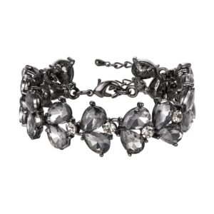 BriLove Wedding Bridal Crystal Rhinestone Multi Teardrop Bracelet for Women Party Prom Grey Black-Tone