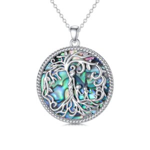 toupop gifts for mom mother and 2 daughters/sons tree of life necklace 925 sterling silver with abalone shell family tree pendant jewelry gifts for women mom birthday