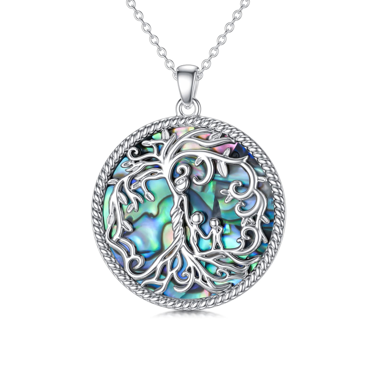 TOUPOP Gifts for Mom Mother and 2 Daughters/Sons Tree of Life Necklace 925 Sterling Silver with Abalone Shell Family Tree Pendant Jewelry Gifts for Women Mom Birthday