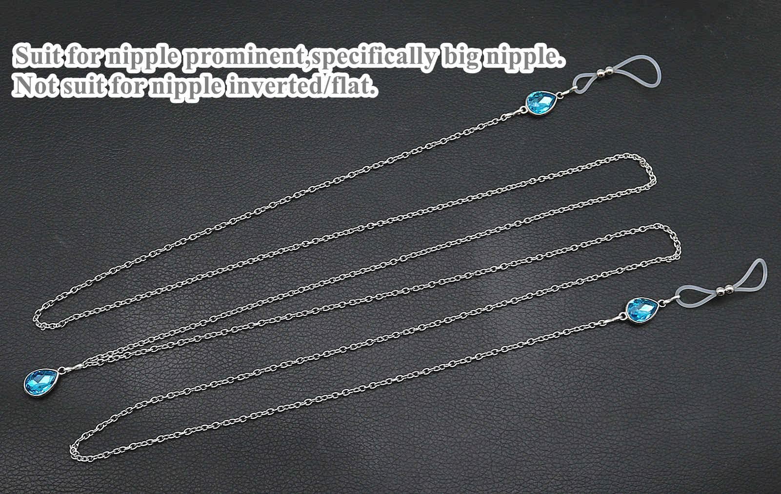 Mimimelon Non Pierced Nipple Chains Jewelry With Choker Faux Nipple Piercing Rings Crystal Dangle Nipple Noose-lake blue