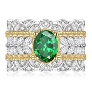 LYLYMIMI Emerald Ring for Women Vintage Adjustable Open rings Gem CZ Women's Ring (Silver)