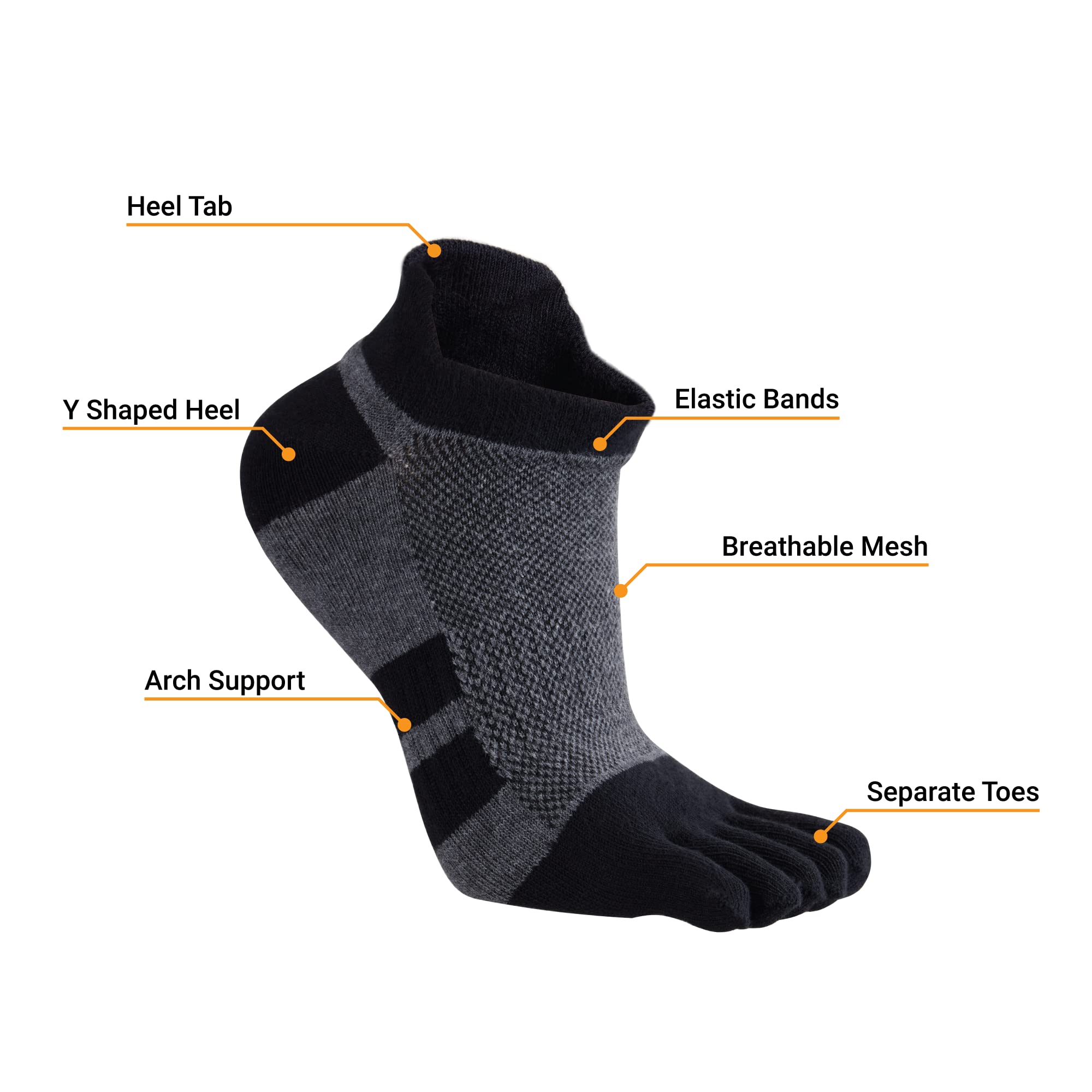 ss soxsense Toe Socks for Men and Women Athletic Running Five Finger Socks with Premium Cotton LightWeight (Size 6-14) (US, Alpha, Large, Regular, Regular, Black)