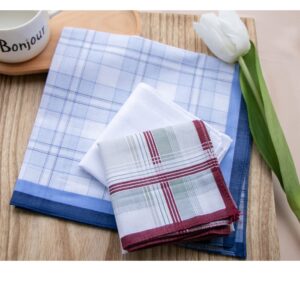 Mens Cotton Handkerchiefs Checkered Pattern Handkerchief Plaid Pocket Square Hankies Assorted 3PCS