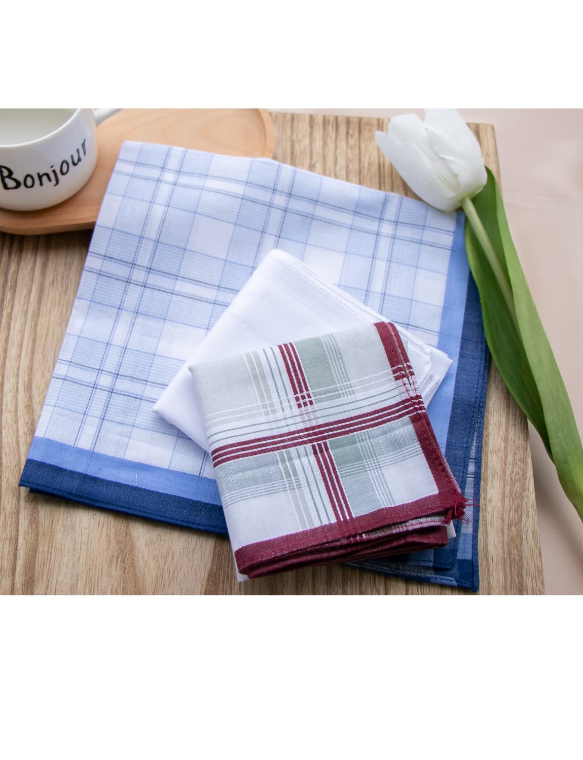 Mens Cotton Handkerchiefs Checkered Pattern Handkerchief Plaid Pocket Square Hankies Assorted 3PCS